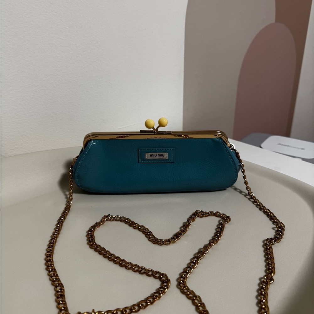 Miu Miu Turquoise Cosmetic Pouch with Chain
